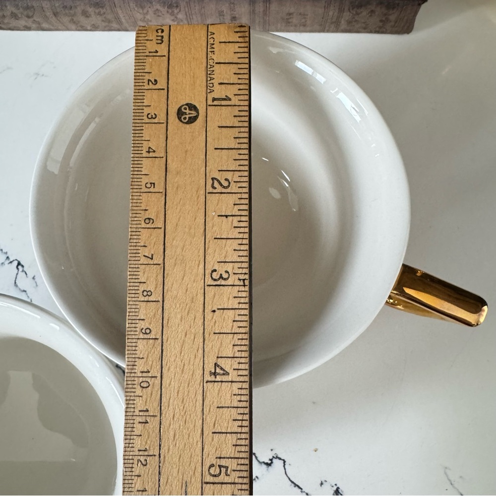 Creative Co-op Stoneware Bourbon + Gin 3 Footed w Gold Handle Tea Cup set of 2 - Picture 6 of 7